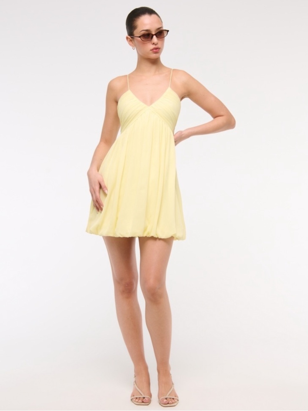 Abercrombie & Fitch Butter Yellow Babydoll Chiffon Bubble Hem Dress XL